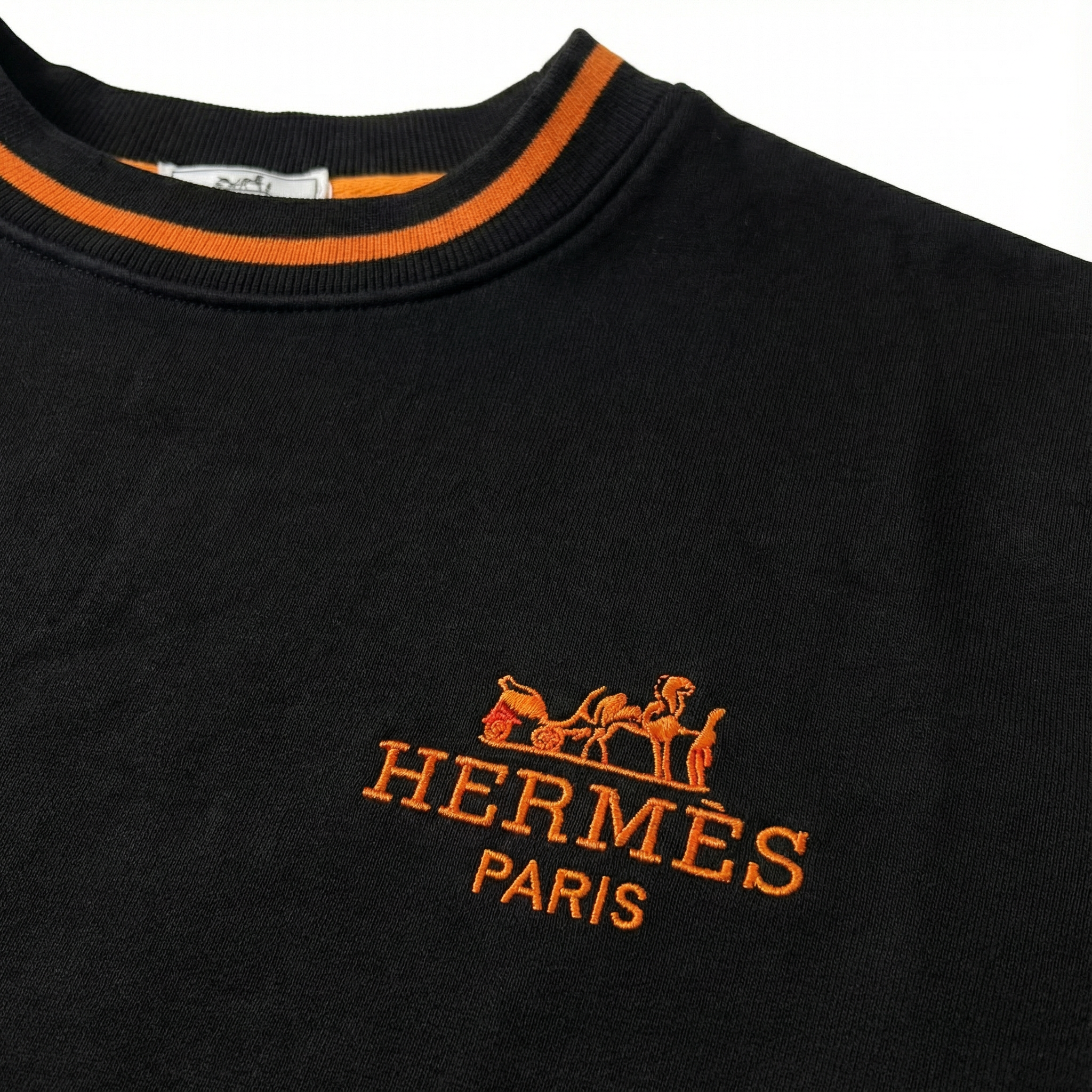 Hermès Black Crewneck Sweatshirt – Orange Trim