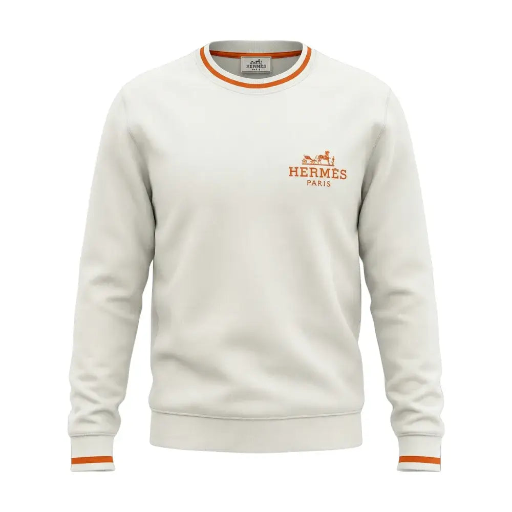 Hermès White Crewneck Sweatshirt – Orange Trim