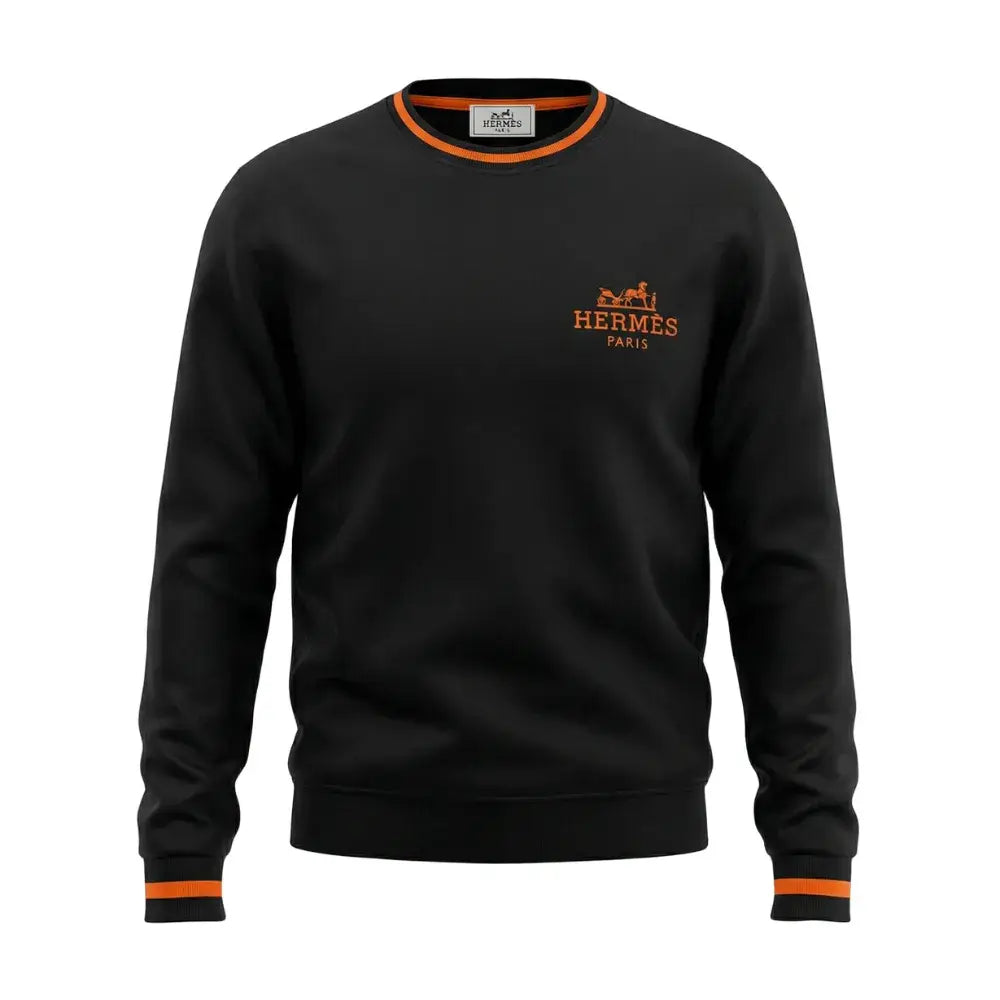 Hermès Black Crewneck Sweatshirt – Orange Trim