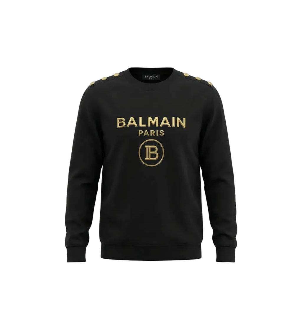 Balmain Black Embroidered Sweatshirt – Gold Logo