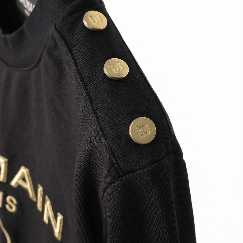 Balmain Black Embroidered Sweatshirt – Gold Logo